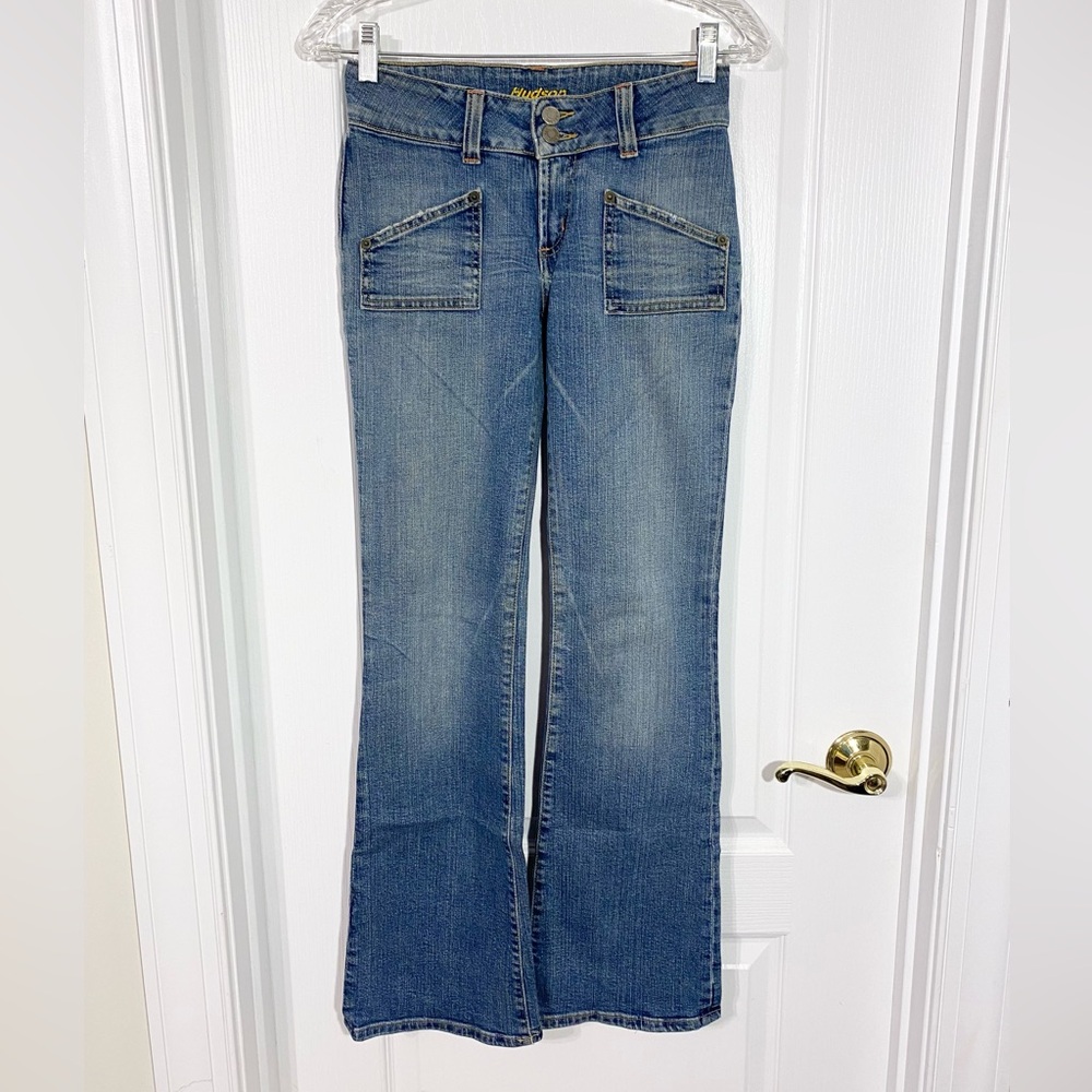Y2K VTG Hudson USA MADE Low Rise Bootcut Patch Pocket Jeans Size 25